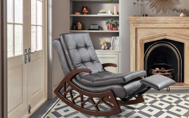 exclusif chaise à bascule grise Salon Meubles de relaxation Cadre en bois nouveau