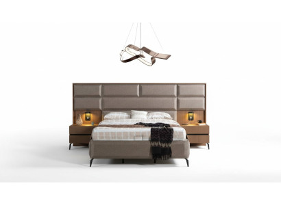 Chambre grise exclusive avec lit double et 2 tables de chevet - ensemble de 3 pièces.