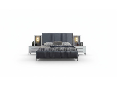 Lit double gris moderne 2x tables de chevet en bois ensemble de chambre