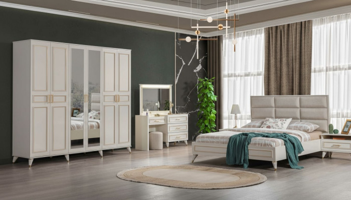 Designer de chambre à coucher Lit double de luxe Coiffeuse noble Tabouret 7 pièces