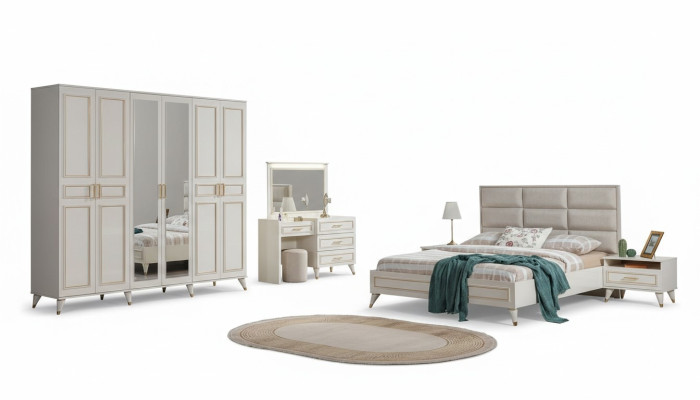 Designer de chambre à coucher Lit double de luxe Coiffeuse noble Tabouret 7 pièces