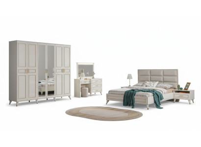 Designer de chambre à coucher Lit double de luxe Coiffeuse noble Tabouret 7 pièces
