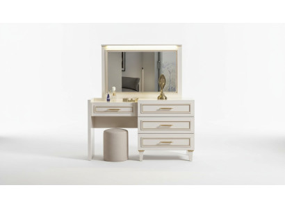 Meubles de chambre noble Table de toilette blanche Miroir Tabouret rembourré Ensemble de 3 pièces