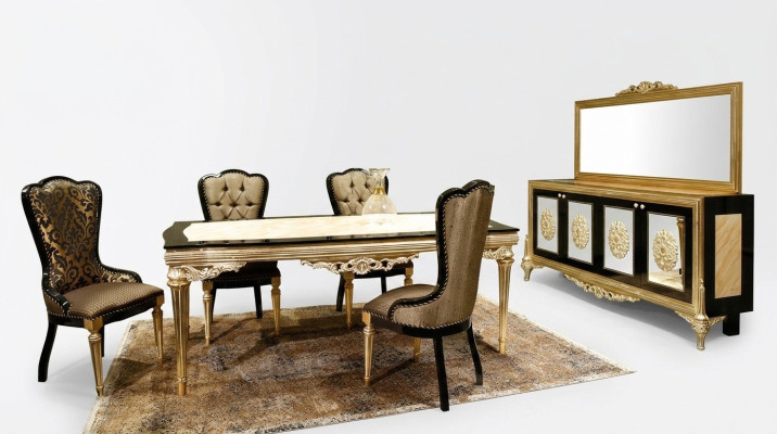 Ensemble de salle à manger Suite Salle à manger Ensemble de table à manger 7 pièces en bois noble marron de luxe.