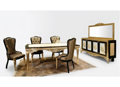 Ensemble de salle à manger Suite Salle à manger Ensemble de table à manger 7 pièces en bois noble marron de luxe.