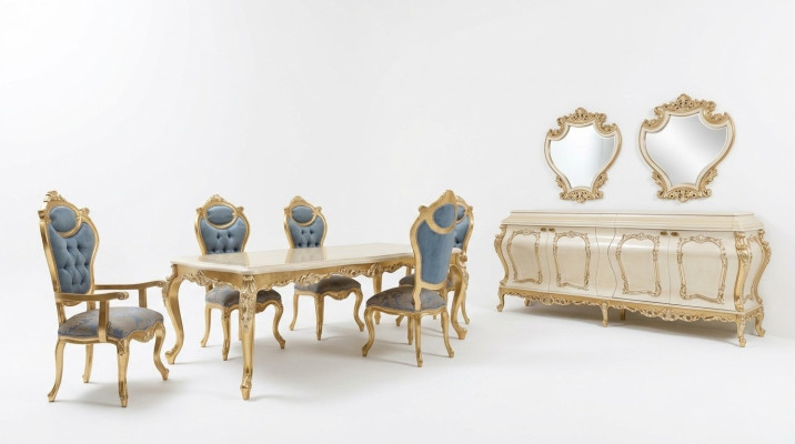 Luxueux ensemble de salle à manger Table à manger 6x Chaises Buffet Vitrine Miroir