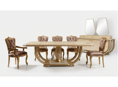 Ensemble de salle à manger classique: table à manger noble, 4 chaises, buffet, vaisselier - 8 pièces