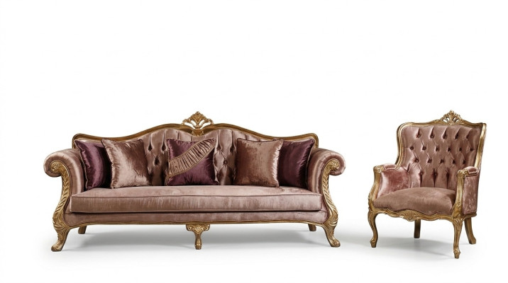 Ensemble canapé Chesterfield rose classique 3 places Table basse Fauteuil