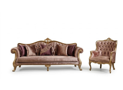Ensemble canapé Chesterfield rose classique 3 places Table basse Fauteuil