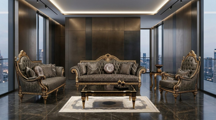 Ensemble de canapé classique Chesterfield 3+1 place Table basse design 3 pièces