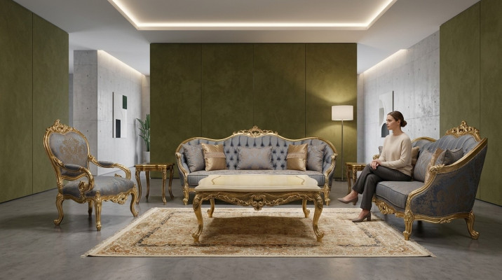 Sofas de salon gris classique Chesterfield canapés Trois fauteuils places