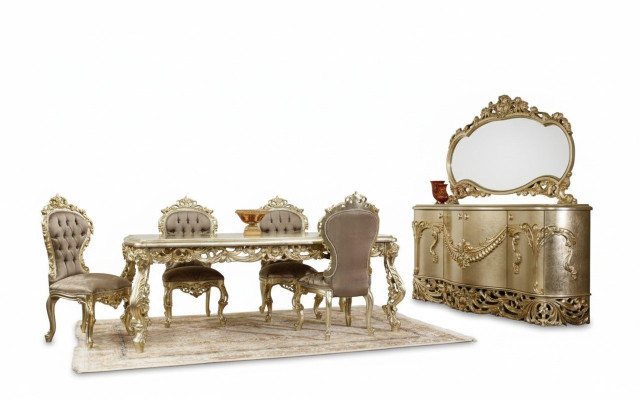 Ensemble de salle à manger classique Table à manger 4x chaises Buffet Miroir 8 pièces