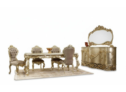 Ensemble de salle à manger classique Table à manger 4x chaises Buffet Miroir 8 pièces