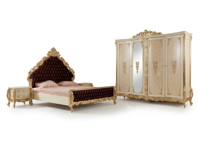 Ensemble de chambre classique lit double 2x tables de chevet commode armoire