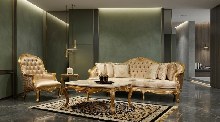 Salon beige Ensemble canapé Chesterfield classique 3 places Fauteuil
