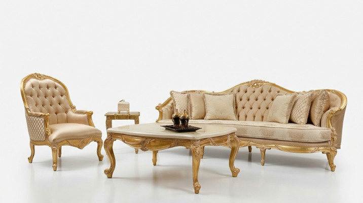 Salon beige Ensemble canapé Chesterfield classique 3 places Fauteuil
