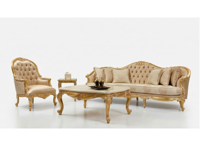 Salon beige Ensemble canapé Chesterfield classique 3 places Fauteuil