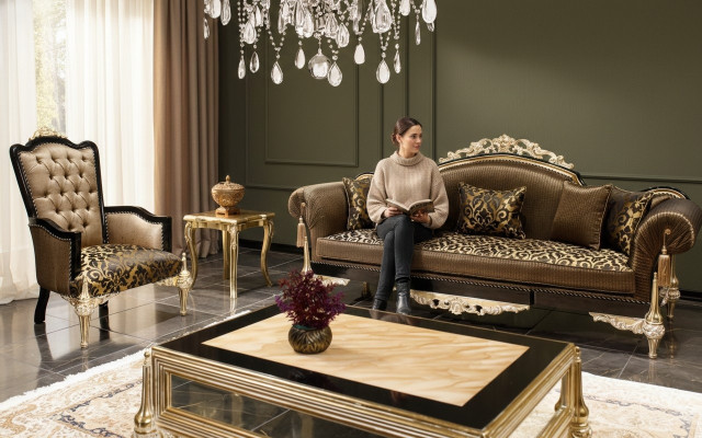 Canapés de salon Chesterfield marron 3 places en tissu Fauteuil Table basse