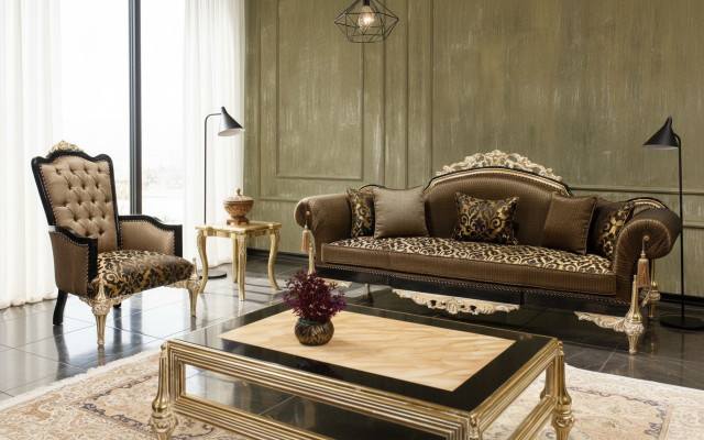 Canapés de salon Chesterfield marron 3 places en tissu Fauteuil Table basse
