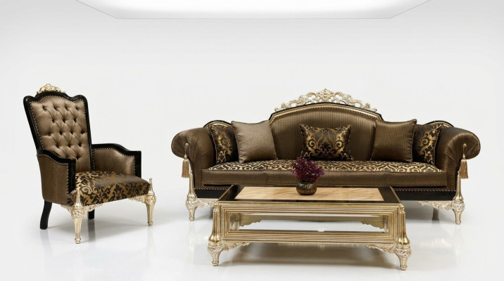 Canapés de salon Chesterfield marron 3 places en tissu Fauteuil Table basse