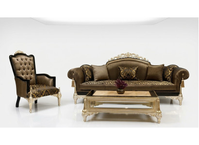 Canapés de salon Chesterfield marron 3 places en tissu Fauteuil Table basse