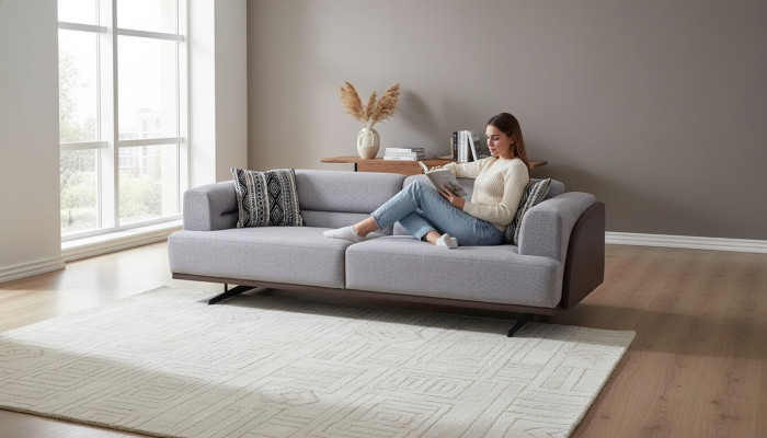 Gris Moderne Canapés de Salon Rembourrés 3 Places Luxe Noble Sofas
