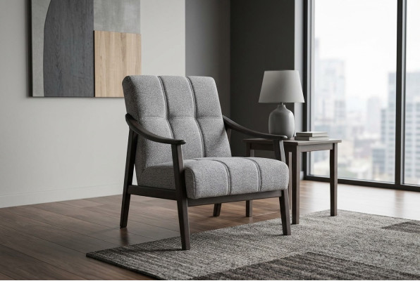 Designer Grey Armchair Salon Mobilier de Siège Luxueux Cadre en Bois Neuf