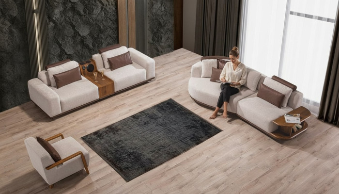 Ensemble de canapé beige moderne de luxe 3+2 places avec fauteuil à accoudoirs 3 pièces.