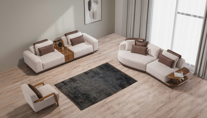 Ensemble de canapé beige moderne de luxe 3+2 places avec fauteuil à accoudoirs 3 pièces.