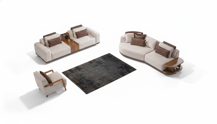 Ensemble de canapé beige moderne de luxe 3+2 places avec fauteuil à accoudoirs 3 pièces.