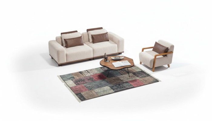 Ensemble de canapé de salon beige exclusif avec fauteuil en textile 2 places Rembourrage Mobilier