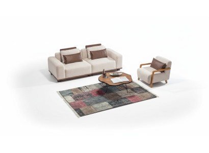 Ensemble de canapé de salon beige exclusif avec fauteuil en textile 2 places Rembourrage Mobilier