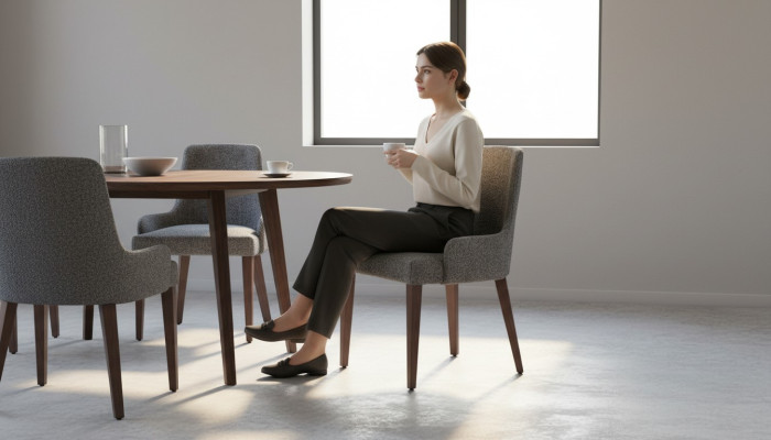 Chaise grise exclusive avec design de pieds en bois marron, nouveauté pour la salle à manger