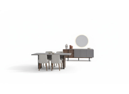 Le set de salle à manger se compose d'une table à manger, de 4 chaises et d'une enfilade avec miroir, 7 pièces.