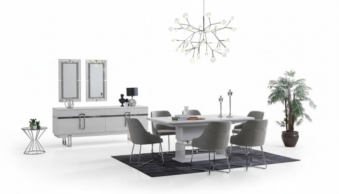 Ensemble de salle à manger design Table à manger + 4 chaises + Buffet avec 2 miroirs 8 pièces