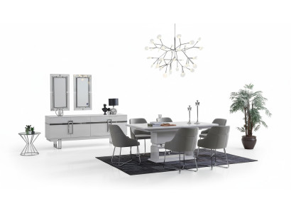 Ensemble de salle à manger design Table à manger + 4 chaises + Buffet avec 2 miroirs 8 pièces