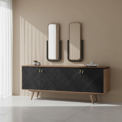 Ensemble de salle à manger exclusif composé de 3 pièces. Buffet moderne et 2 miroirs