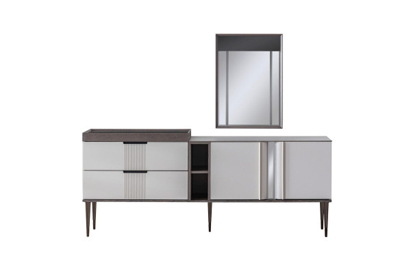Ensemble de salle à manger de luxe Table à manger 4 chaises + Buffet avec miroir nouvel ensemble