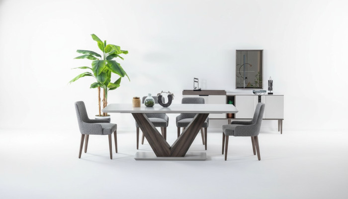 Ensemble de salle à manger de luxe Table à manger 4 chaises + Buffet avec miroir nouvel ensemble