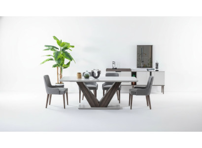 Ensemble de salle à manger de luxe Table à manger 4 chaises + Buffet avec miroir nouvel ensemble