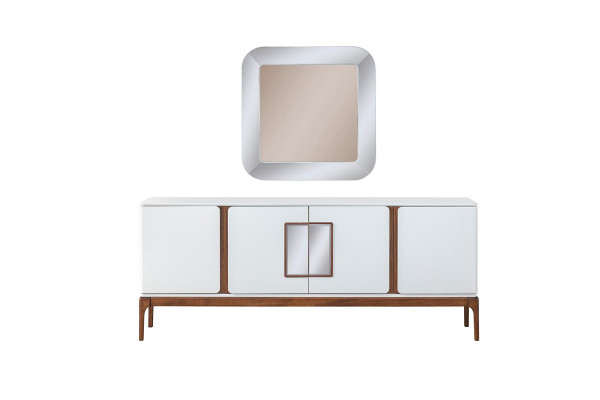 Ensemble de salle à manger de luxe Table à manger 4 chaises Buffet Miroir 7 pièces Moderne
