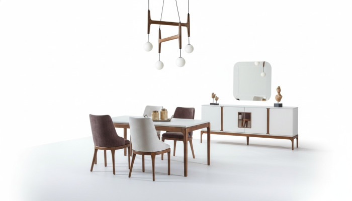 Ensemble de salle à manger de luxe Table à manger 4 chaises Buffet Miroir 7 pièces Moderne