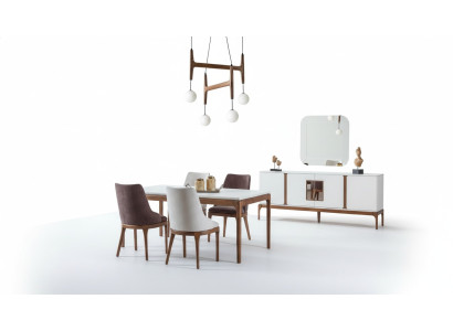 Ensemble de salle à manger de luxe Table à manger 4 chaises Buffet Miroir 7 pièces Moderne