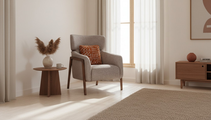 Fauteuil moderne beige Salon Textile Luxe Design Mobilier Lounge Club