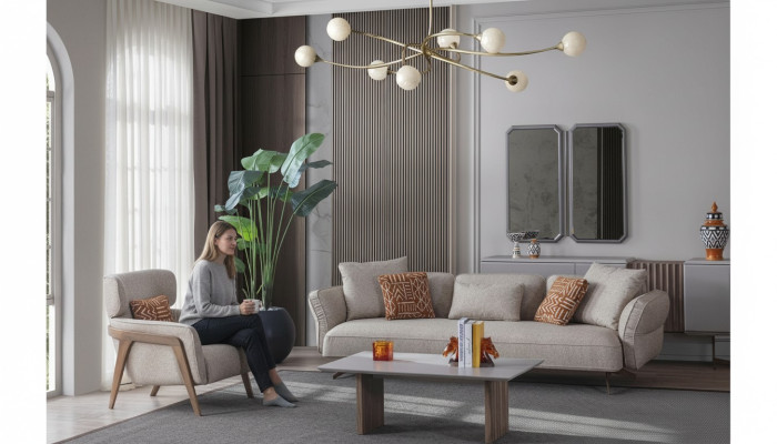 Ensemble de salon moderne de luxe 4 pièces. Canapé 4 places Fauteuil Table basse Suite