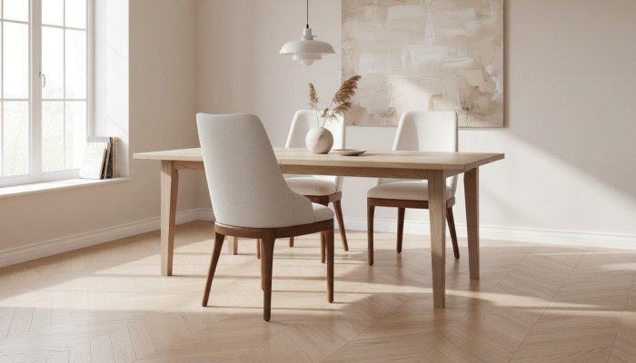 Chaises blanches exclusives avec design de pieds bruns en bois Nouveauté pour la salle à manger
