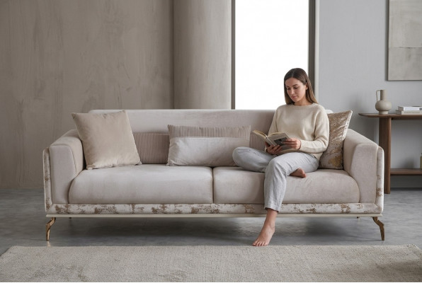 Canapé moderne 3 places, couleur blanche, mobilier en salon, luxe original