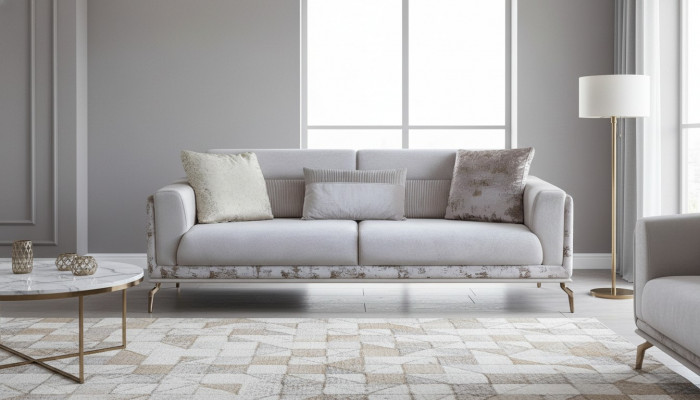Canapé moderne 3 places, couleur blanche, mobilier en salon, luxe original