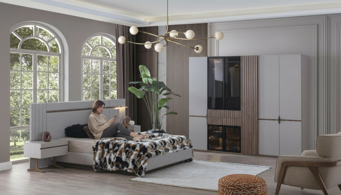 Ensemble de chambre à coucher de luxe Lit de design 2x Table de chevet Armoire 4 pièces neuf