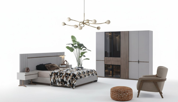 Ensemble de chambre à coucher de luxe Lit de design 2x Table de chevet Armoire 4 pièces neuf